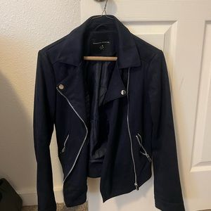 Navy Blue Suede Crossover Jacket